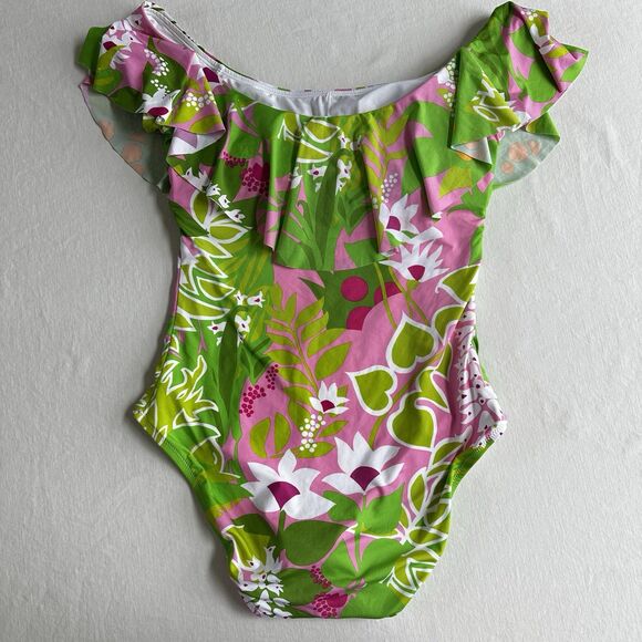 Trina Turk La Palma Off The Shoulder One Piece Swimsuit Ruffle Swim size 10 - Picture 4 of 8
